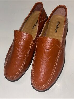 Men's Tan Leather Slip-On Loafers -